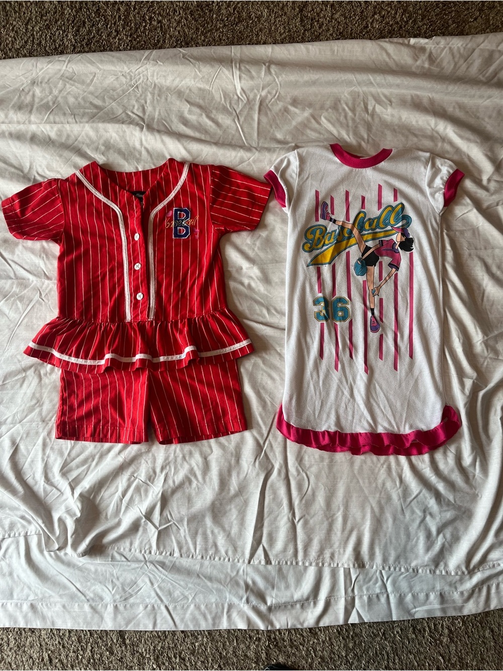 Vintage Girls baseball set - 1 romper 1 nightgown